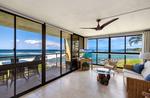 Poipu Condo | Best Oceanfront - Walls of windows on famous surf and sunset, 2BR/2BA, A/C