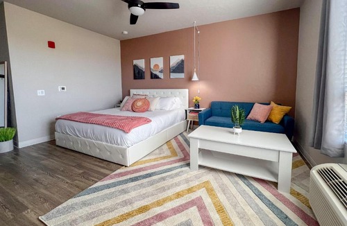 Boise Apartment | Boho-Luxe Studio - Pink Accents & Mountain Calm