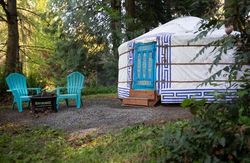 Buckley RV Rental | Celestial Yurt · Hobbit Door + Electricity · Stargazer's Retreat · Hot Tub