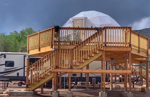 Canon City RV Rental | Modern Glamping Dome with Sunny Deck and Scenic Mountain Views - Free Coffee!