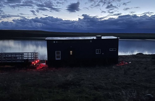 Stratford Cabin | Tiny House on Moses Lake with Dock, Boat Launch, Large deck w/ Hot Tub and grill
