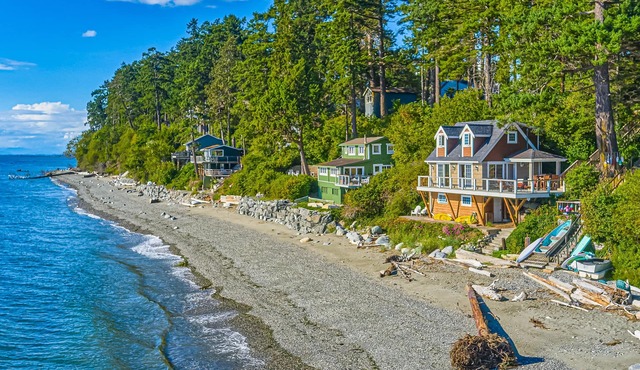 Beachfront studio with private patio, wood finishes, kitchenette, & partial AC in Point Roberts