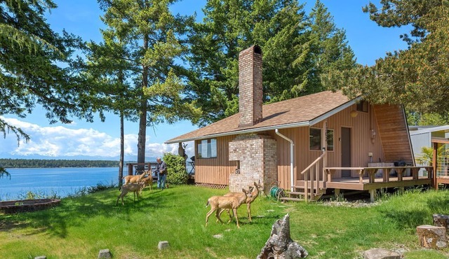 Incredible Sunset at Beachfront Glamping Cabin on Private, Herron Island with Fire Pit and Kayaking near Olympia, Washington