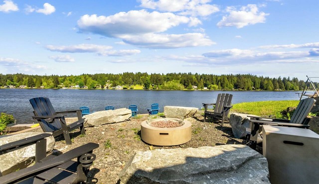 Luxe Port Lookout with waterfront with dock, theater, hot tub, and huge deck