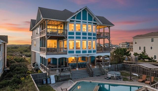 Outside-In - S Nags Head MP 18.5, Luxury Oceanfront, Elevator, Pool, Cabana, Home Theatre, Pets OK