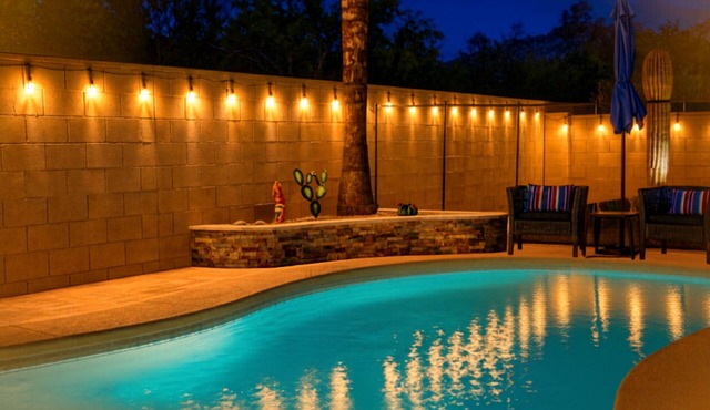 Private Pool & Waterfall · Evening Lights