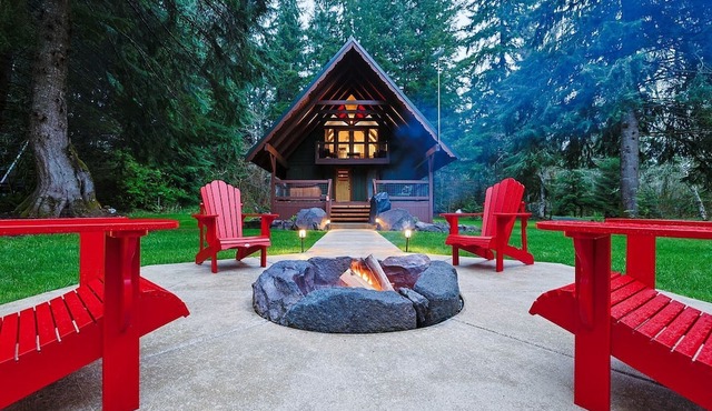 Secluded Forest Retreat with Hot Tub and Stone Fireplace in Ashford, Washington